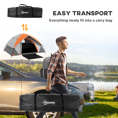 Outsunny Camping Tent, 4-5 Man Family Tent, Grey and Orange - Cheap Tent
