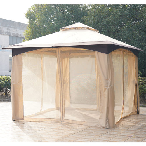 10' x 10' Outdoor Patio 2-Tier Roof Gazebo Canopy Steel Frame w/ Mesh Sidewalls - Cheap Tent