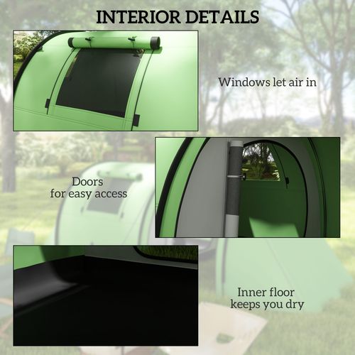 Outsunny 2 Room Camping Family Tent for 3-4 Man, 3000mm Waterproof, Green - Cheap Tent