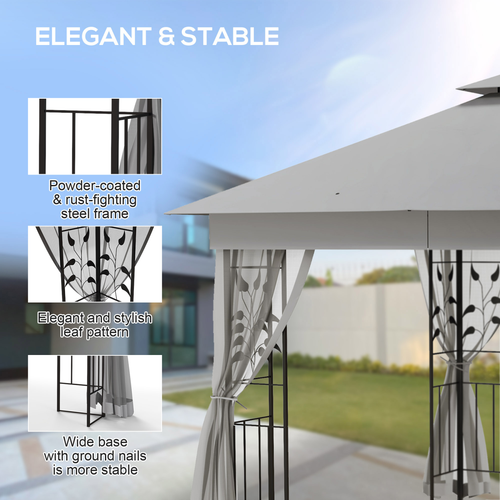 Outsunny 3 x 3(m) Garden Gazebo Marquee Tent Canopy Shelter Pavilion Grey - Cheap Tent
