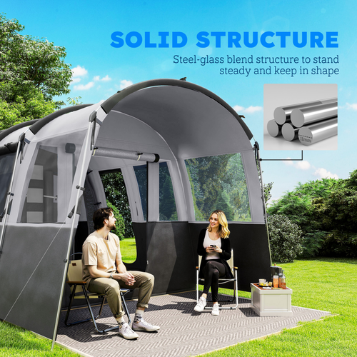 8-Person Camping Tent Tunnel Design with 4 Large Windows Dark Grey - Cheap Tent