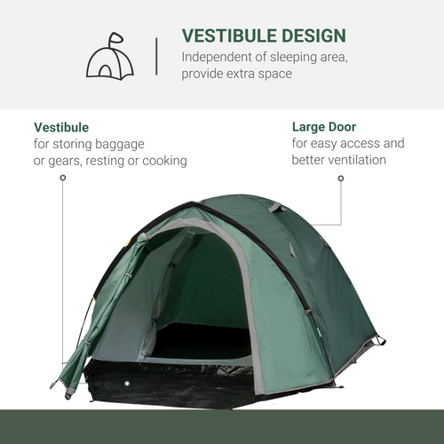 Compact Camping Tent w/ Vestibule & Mesh Vents for Hiking Green Outsunny - Cheap Tent