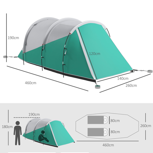 Outsunny 3000mm Waterproof Camping Tent with 2 Rooms for 4-5 Man, Green - Cheap Tent