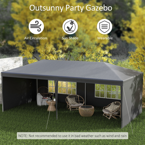6m x 3m Garden Gazebo Marquee Canopy Party Tent Canopy Patio Dark Grey - Cheap Tent