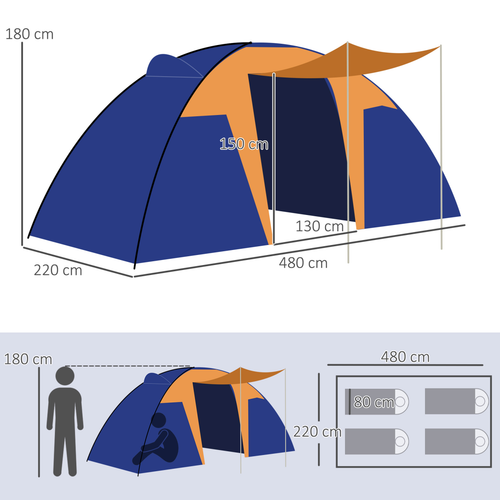 Outsunny Camping Tent with 2 Bedroom, Living Area and Awning for 4-6 Person - Cheap Tent