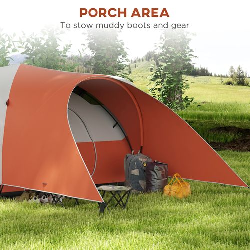 Outsunny 3000mm Waterproof Camping Tent w/ Porch & Sewn in Groundsheet, Orange - Cheap Tent