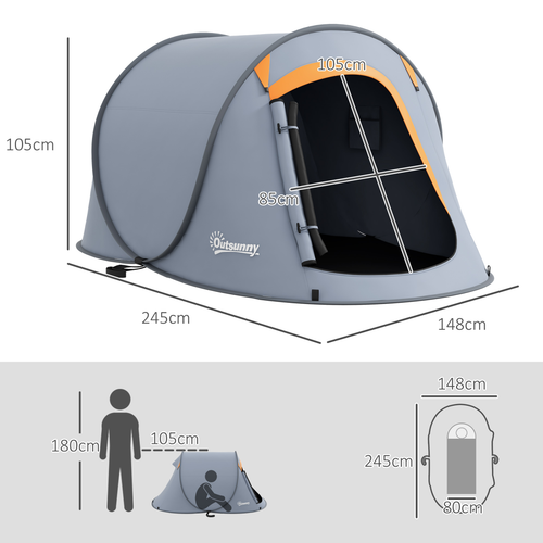Outsunny Pop up Camping Tent for 2 Man, 2000mm Waterproof with Carry Bag, Grey - Cheap Tent