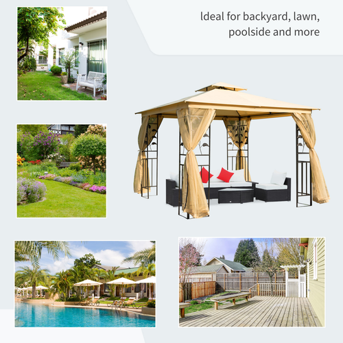 3x3 m Double Top Gazebo-Beige - Cheap Tent
