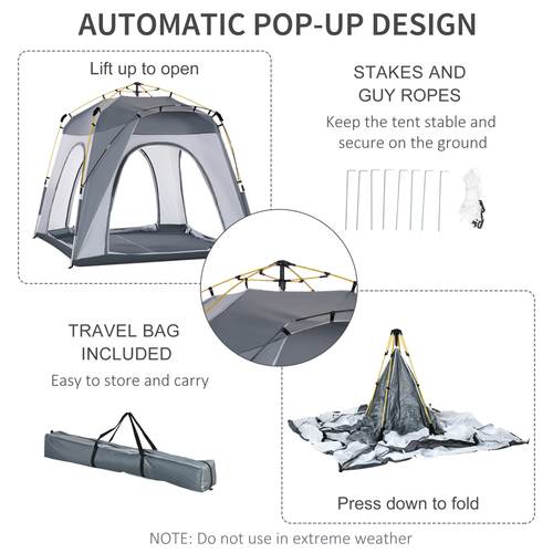 Outsunny Four Man Pop Up Tent Automatic Camping Backpacking Dome Shelter, Green - Cheap Tent