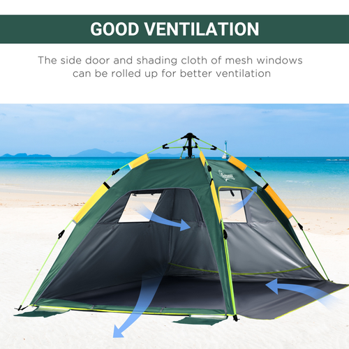 Outsunny 2 Man Pop-up Beach Tent Sun Shade Shelter Hut w/ Windows Door Green - Cheap Tent