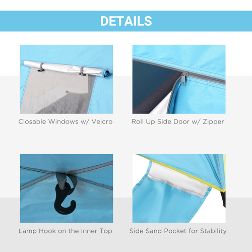 2 Man Pop-up Beach Tent Sun Shade Shelter Hut Windows Door Light Blue Outsunny - Cheap Tent