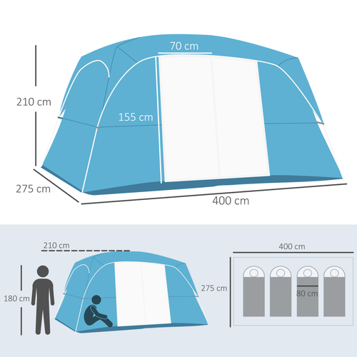 Outsunny Camping Tent, Family Tent 4-8 Person 2 Room Easy Set Up, Blue - Cheap Tent