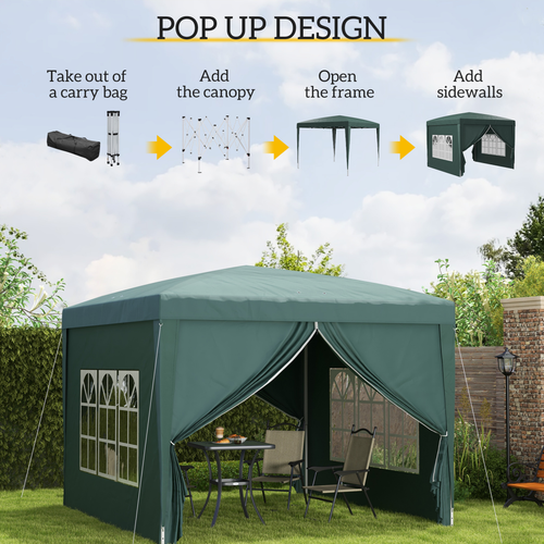 Outsunny 3mx3m Pop Up Gazebo Party Tent Canopy Marquee with Storage Bag Green - Cheap Tent