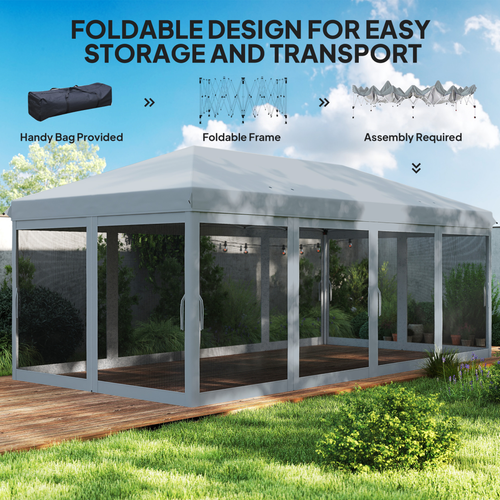 6 x 3m Pop Up Party Tent Canopy with 6 Removable Sidewalls Grey - Cheap Tent