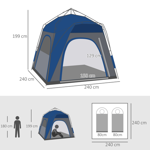 Four Man Pop Up Tent Automatic Camping Backpacking Dome Shelter, Grey Outsunny - Cheap Tent