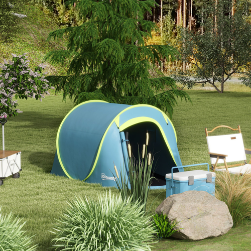 Outsunny Pop up Camping Tent for 2 Man, 2000mm Waterproof with Carry Bag, Blue - Cheap Tent