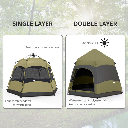 Outsunny 4 Person Camping Tent Festival Hiking Shelter, Dark Green - Cheap Tent