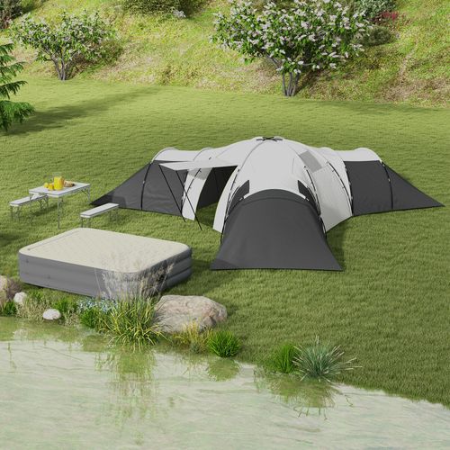 Outsunny Large Tunnel Tent with 3 Bedroom, Living Area and Porch, Grey - Cheap Tent