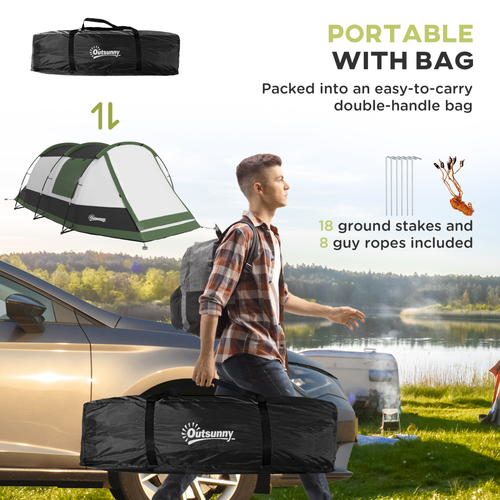 Outsunny Tunnel Tent with Bedroom, Living Room and Porch for 3-4 Man - Cheap Tent