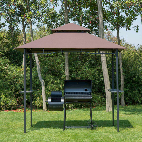 Outsunny 8ft Double-Tier Gazebo Grill Canopy Tent Shelter-Coffee - Cheap Tent