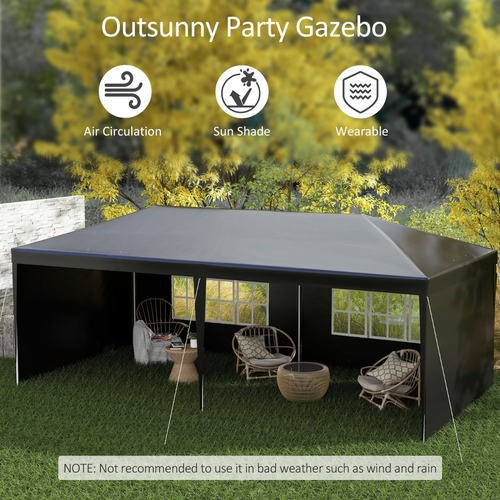 6m x 3m Garden Gazebo Marquee Canopy Party Tent Canopy Patio Black - Cheap Tent