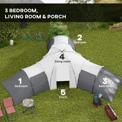 Outsunny Large Tunnel Tent with 3 Bedroom, Living Area and Porch, Grey - Cheap Tent