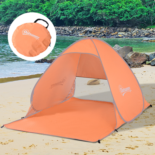 Beach Tent Instant Camping Pop up Tent Sun Shade Shelter, Orange Outsunny - Cheap Tent