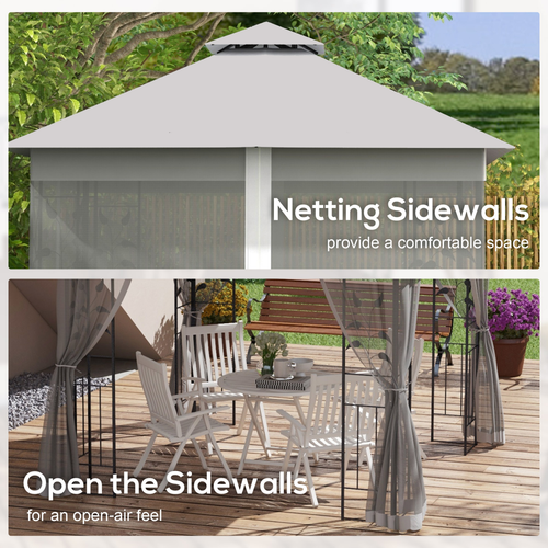 Outsunny 3 x 3(m) Garden Gazebo Marquee Tent Canopy Shelter Pavilion Grey - Cheap Tent