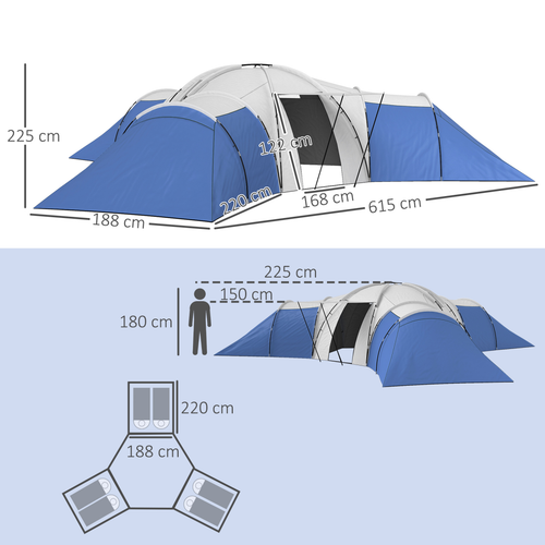 Outsunny Large Tunnel Tent with 3 Bedroom, Living Area and Porch - Cheap Tent