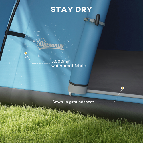 Outsunny 3000mm Waterproof Camping Tent with Porch & Sewn in Groundsheet, Blue - Cheap Tent