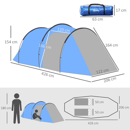 3 Man 2 Room Tent Camping Tent With Living Area Air Vents Blue - Cheap Tent