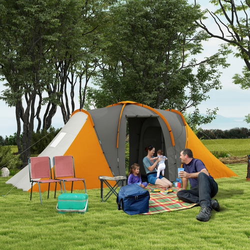 Outsunny 4-6 Man Camping Tent with 2 Bedroom and Living Area, Grey and Blue - Cheap Tent