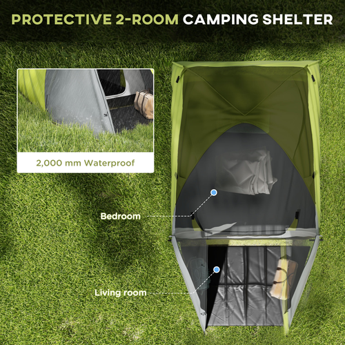 Outsunny 2-3 Man Camping Tent with Living Area, 2000mm Waterproof, Blue - Cheap Tent