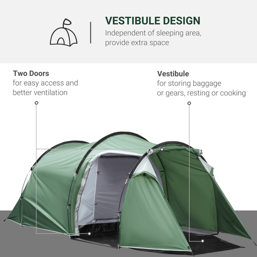 Outsunny 3 Man Camping Tent with Porch and Weather-Resistant Rainfly, Green - Cheap Tent