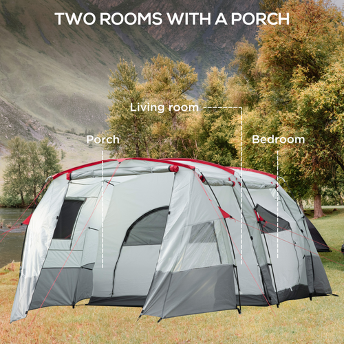 6-8 Person Tunnel Tent, Two-room Camping Tent with Carry Bag, Grey - Cheap Tent