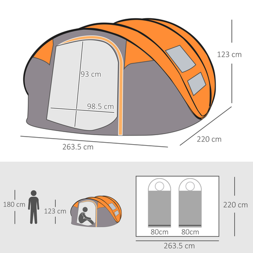 Camping Tent Dome Pop-up Tent with Windows for 4-5 Person Orange Outsunny - Cheap Tent