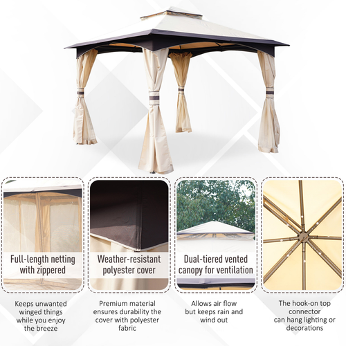 10' x 10' Outdoor Patio 2-Tier Roof Gazebo Canopy Steel Frame w/ Mesh Sidewalls - Cheap Tent