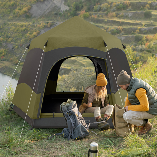 Outsunny 4 Person Camping Tent Festival Hiking Shelter, Dark Green - Cheap Tent
