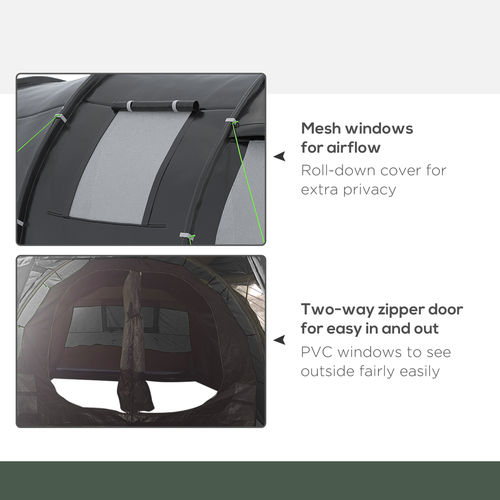 Outsunny 3-4 Persons Tunnel Tent, Two Room Camping Tent w/ Windows, Black - Cheap Tent