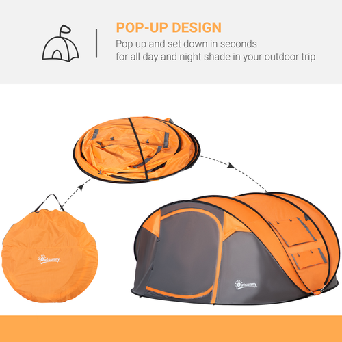 Camping Tent Dome Pop-up Tent with Windows for 4-5 Person Orange Outsunny - Cheap Tent