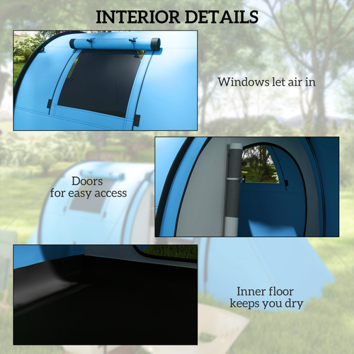 Outsunny 2 Room Camping Family Tent for 3-4 Man, 3000mm Waterproof, Sky Blue - Cheap Tent