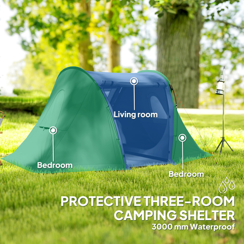 Outsunny 3 Man Camping Tent with 2 Bedrooms, 3000mm Waterproof - Cheap Tent