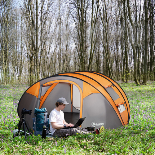 Camping Tent Dome Pop-up Tent with Windows for 4-5 Person Orange Outsunny - Cheap Tent