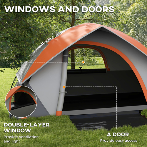 Outsunny Camping Tent, 4-5 Man Family Tent, Grey and Orange - Cheap Tent