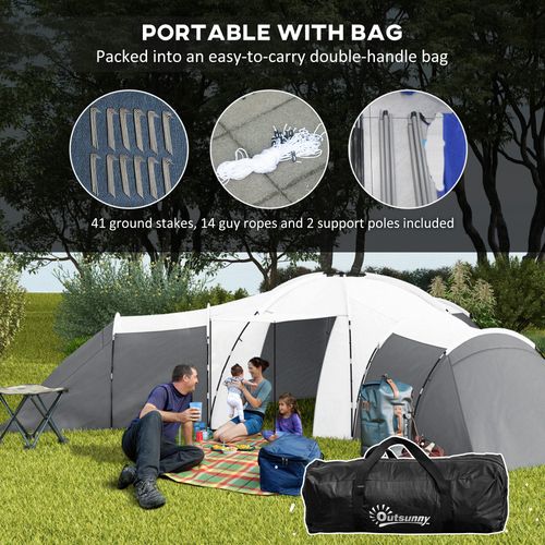 Outsunny Large Tunnel Tent with 3 Bedroom, Living Area and Porch, Grey - Cheap Tent