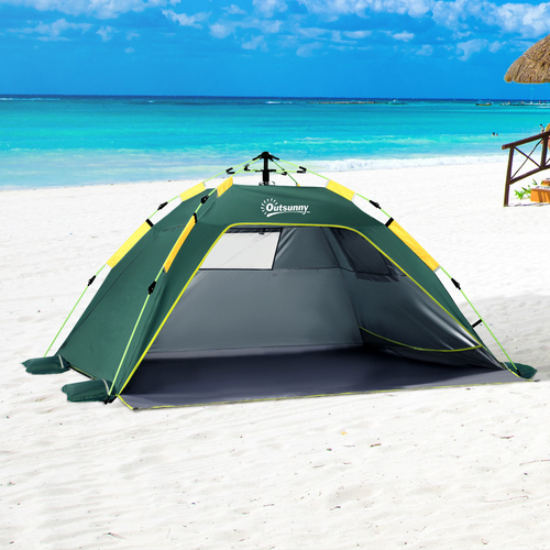 Outsunny 2 Man Pop-up Beach Tent Sun Shade Shelter Hut w/ Windows Door Green - Cheap Tent