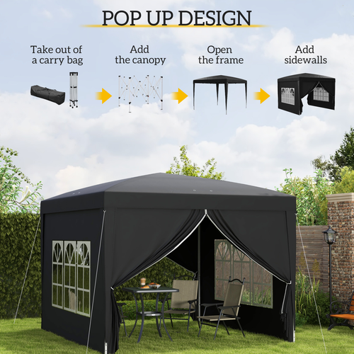 3mx3m Pop Up Gazebo Party Tent Canopy Marquee with Storage Bag Black - Cheap Tent