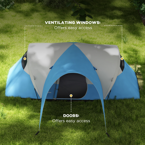 Outsunny 3000mm Waterproof Camping Tent with Porch & Sewn in Groundsheet, Blue - Cheap Tent