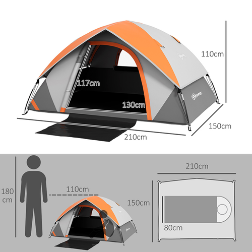 Outsunny Camping Tent, 4-5 Man Family Tent, Grey and Orange - Cheap Tent
