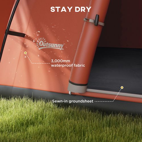 Outsunny 3000mm Waterproof Camping Tent w/ Porch & Sewn in Groundsheet, Orange - Cheap Tent